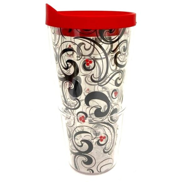 Tervis Tumbler & Red Lid. Black Swirl Red Berry Swirlwind 24 oz - Picture 2 of 5